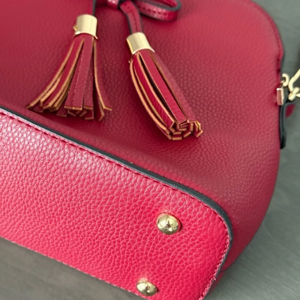 Fashionable Bow Tassel Zipper Crossbody Purse Adjustable Strap – Wine 8